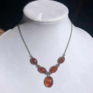 Silver Amber Flecked necklace